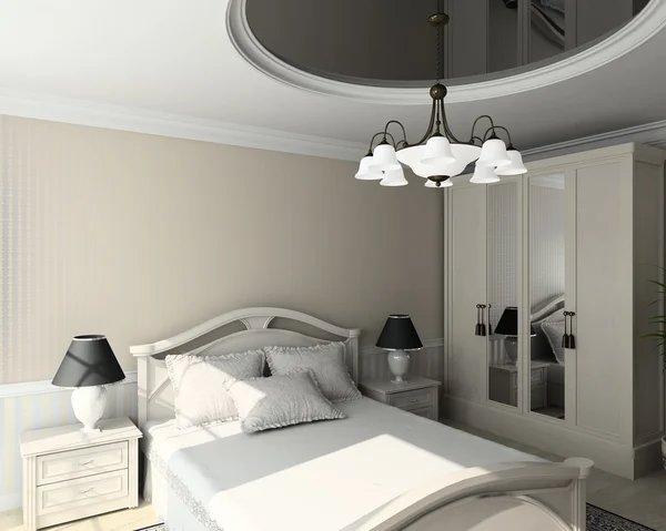 3D render, klasyczny wystrój wnętrz z sypialni — Zdjęcie stockowe