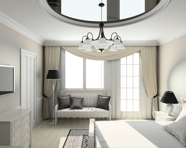 3D renderizar el interior clásico del dormitorio —  Fotos de Stock