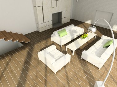 3D render modern iç oturma odası