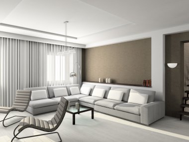 3D render modern interior of living-room clipart