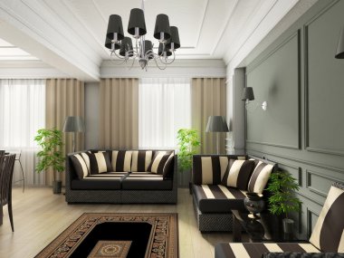 3D render classical interior clipart