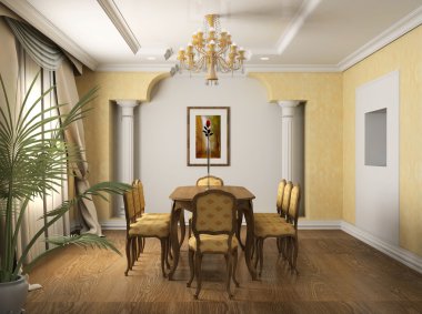 3D render classical interior of dining clipart