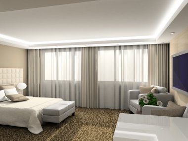 3D render modern iç yatak odası