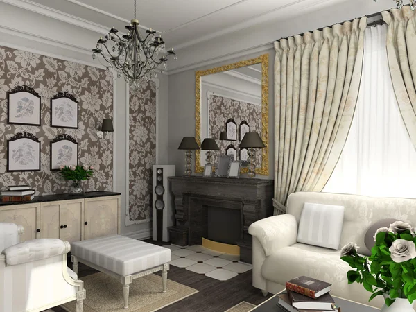 Vardagsrum med den klassiska möbler — Stockfoto
