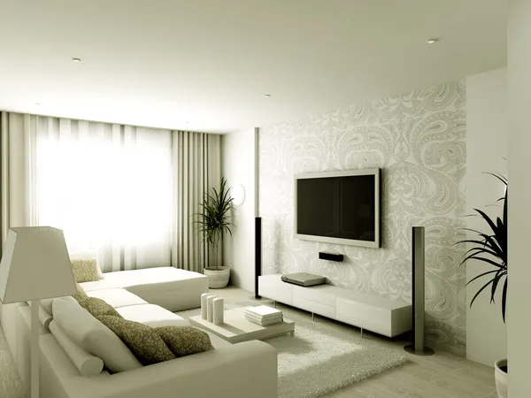 3D-interieurs van moderne woonkamer — Stockfoto