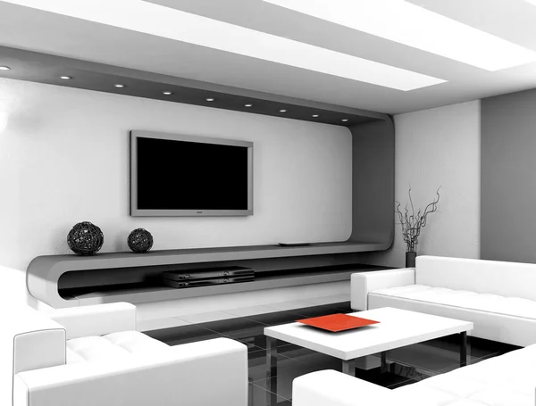 3d 呈现现代室内装饰的客厅里 — 图库照片