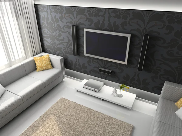 Modern salon 3D interioir — Stok fotoğraf