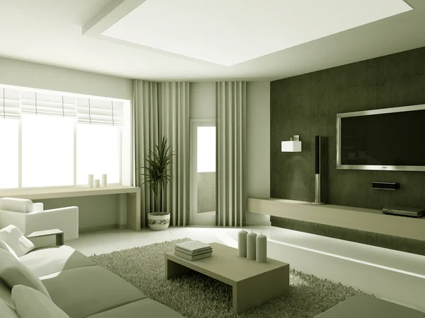 3D interioir moderního obývacího pokoje — Stock fotografie