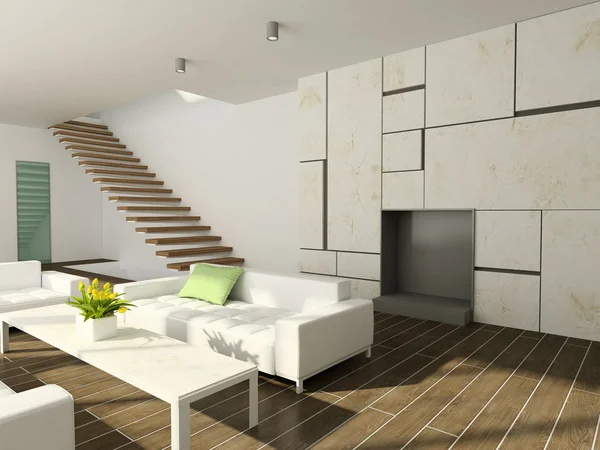 Rendere 3D interni moderni del soggiorno — Foto Stock