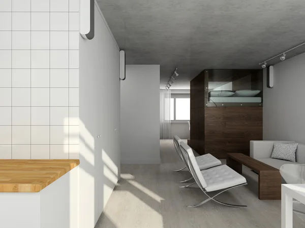 3D interioir av moderna vardagsrum — Stockfoto
