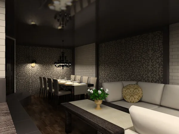 3D rendern modernes Interieur des Cafés — Stockfoto