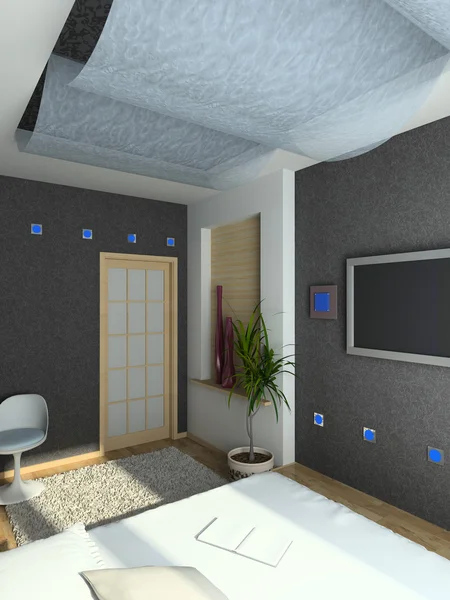3D render modern iç yatak odası — Stok fotoğraf
