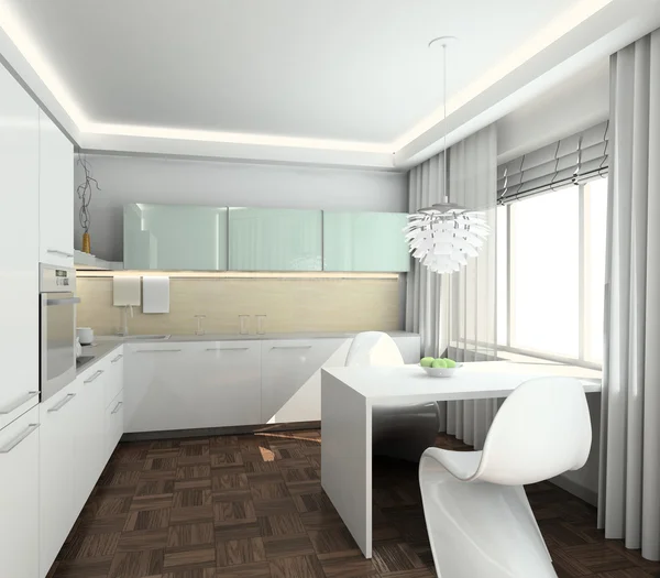 Rendere 3D interni moderni della cucina — Foto Stock