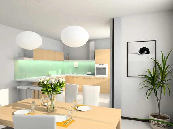 Interioir 3D da cozinha moderna — Fotografia de Stock