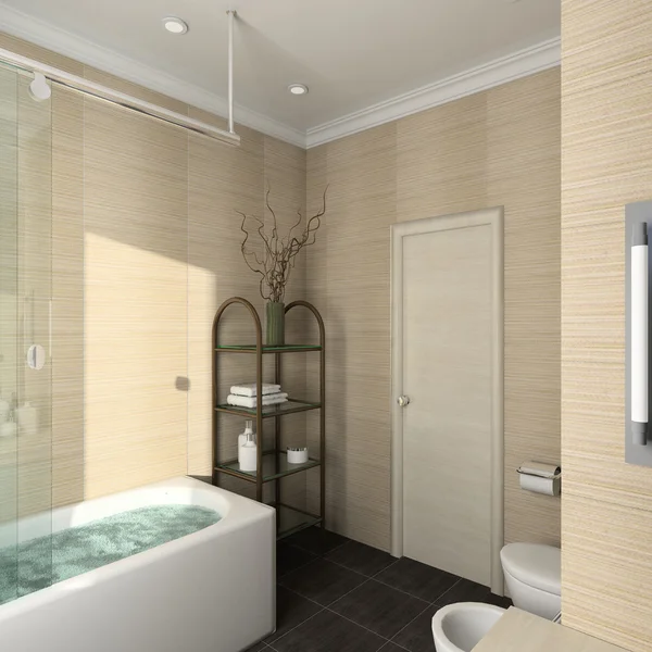 3d 呈现现代室内的浴室 — 图库照片