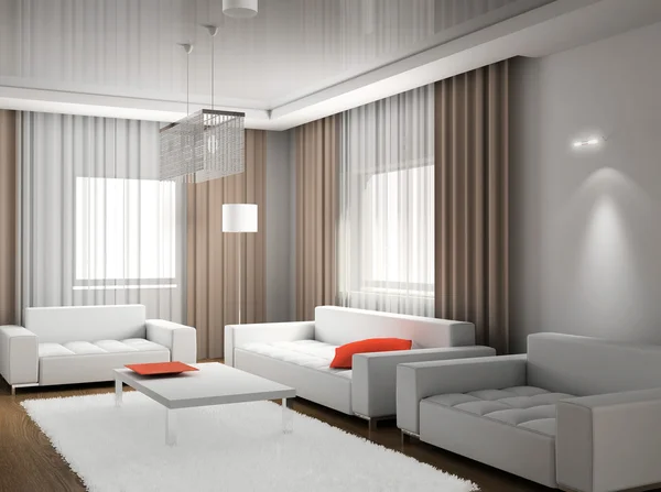 3D render moderne interieur van woonkamer Rechtenvrije Stockafbeeldingen