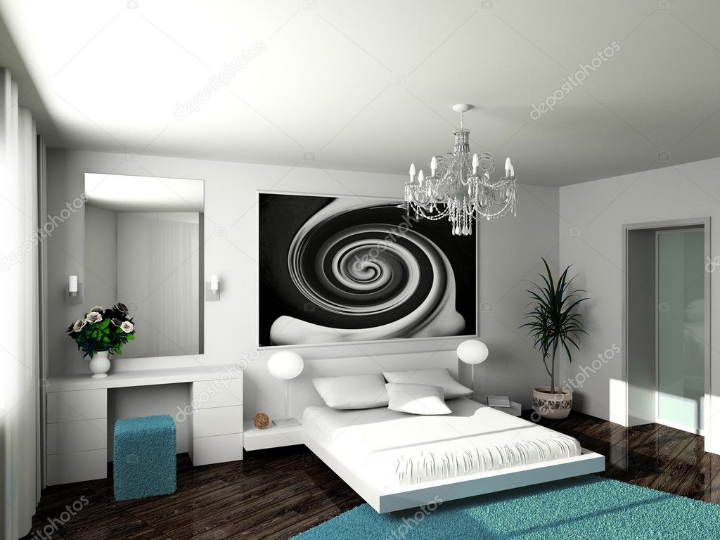 3D render interior of bedroom