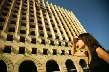 Young woman and architecture clipart