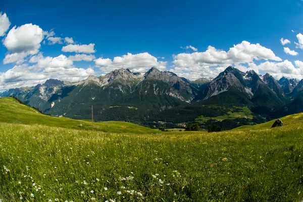 Mountain range above Scuol — Stock Photo, Image