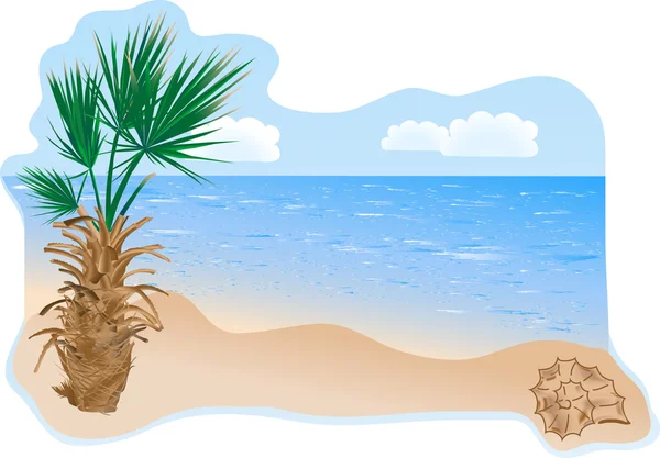 Nyáron strand, a palm — Stock Vector