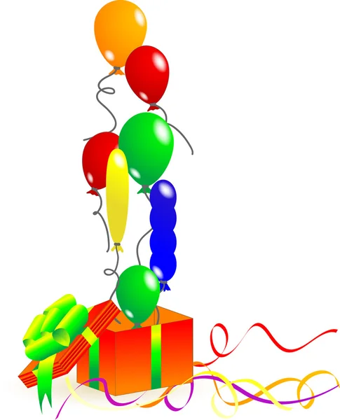 Geschenkbox mit Luftballons — Stockvektor