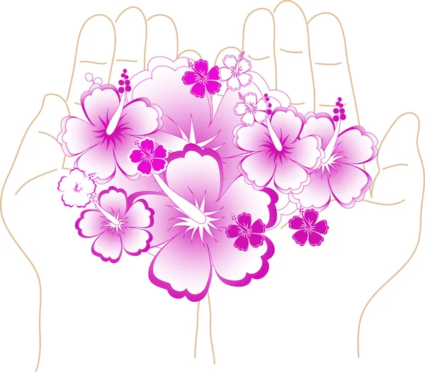 Květiny v dlaních — Stockový vektor
