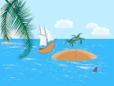 Sea with island clipart