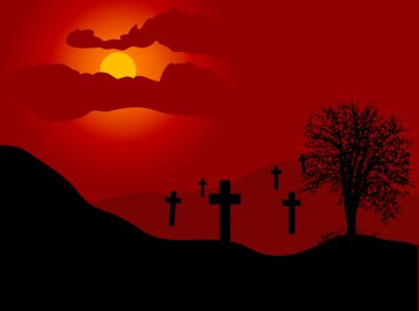 Graveyard in sunset clipart