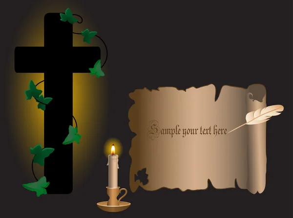 Crucifix et défilement — Image vectorielle