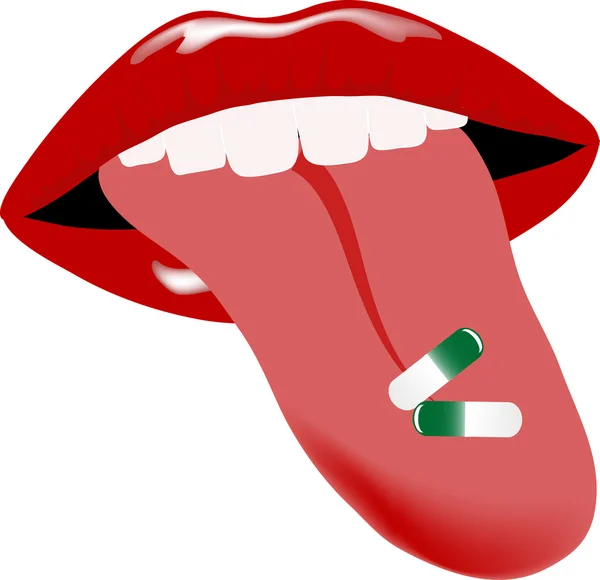 Pills on the tongue — Stock Vector