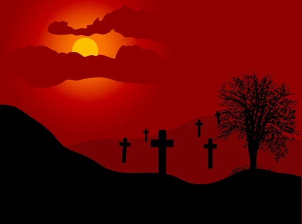 Kyrkogården i solnedgången — Stock vektor