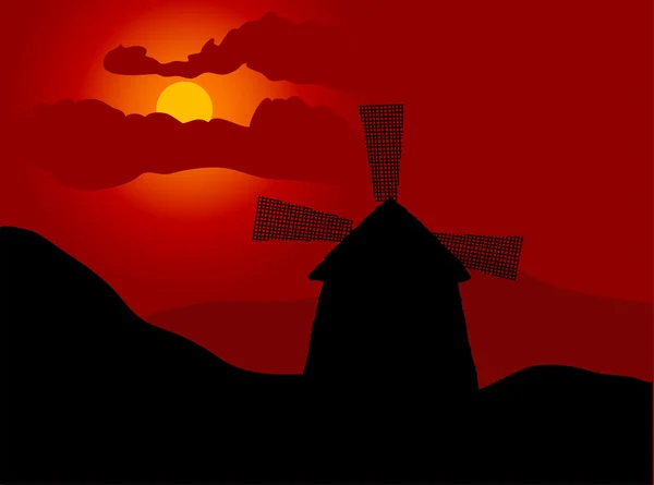 Windmill in sunset — Stock Vector