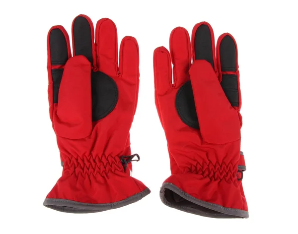 双暖和的冬天红色滑雪手套 — 图库照片