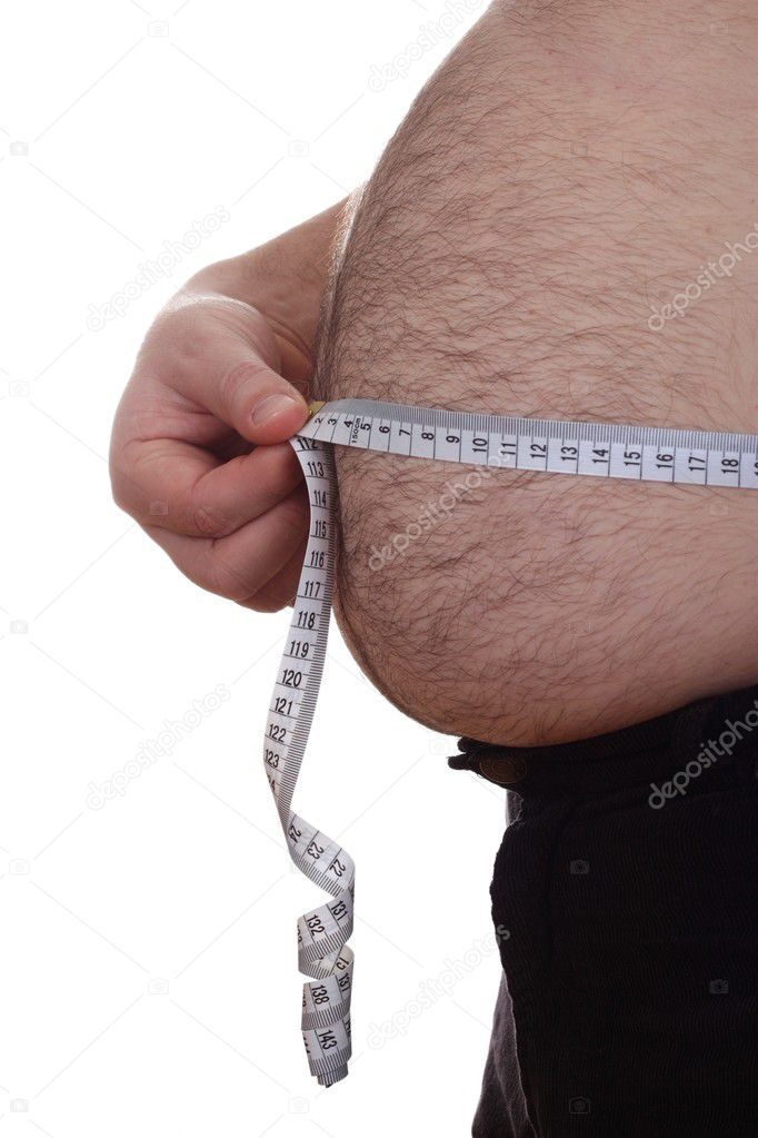 Fat man holding measure tape