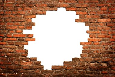 White hole in old wall, brick frame clipart