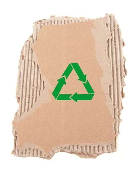 Damaged cardboard with recycling symbol — Stock Photo, Image