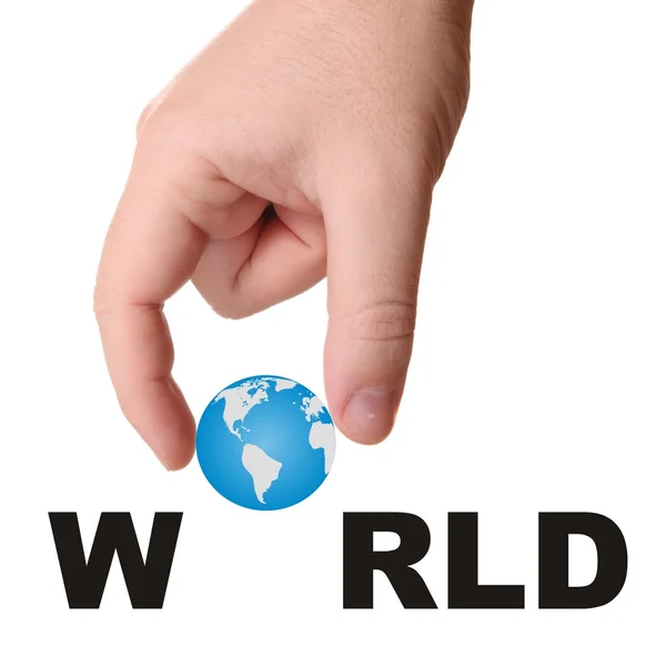 Hand and word WORLD — Stock Photo, Image