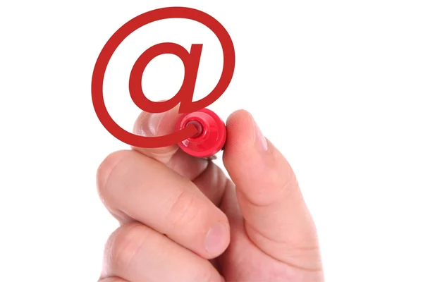 Desenho à mão símbolo de e-mail vermelho — Fotografia de Stock
