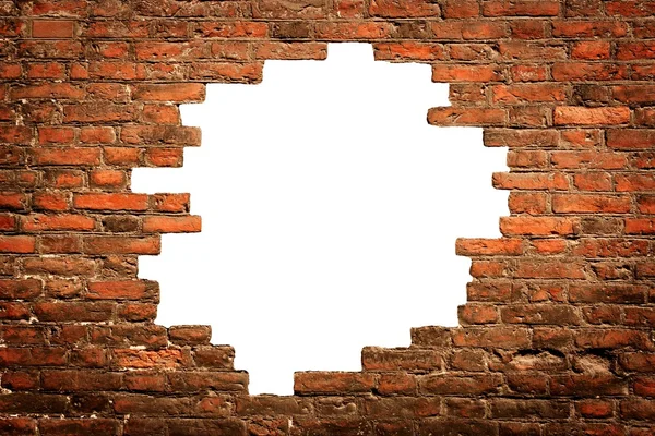White hole in old wall, brick frame — Stock Photo, Image