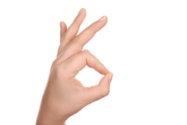Vrouwelijke hand weergegeven: ok teken — Stockfoto