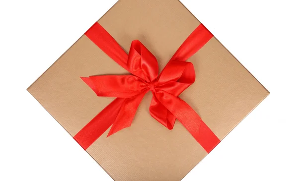 Golden big box with red ribbon — Stock Photo, Image