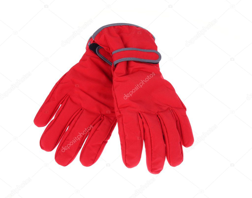 Warm pair of winter red ski gloves