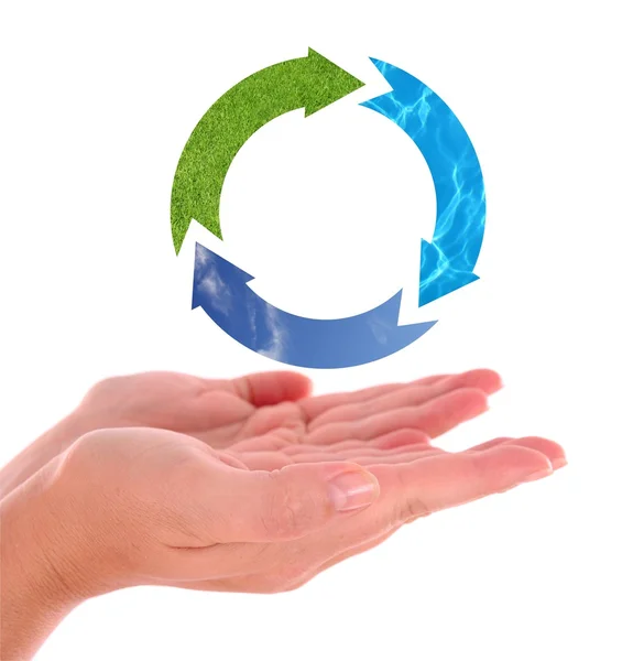 Mão com símbolo de reciclagem — Fotografia de Stock