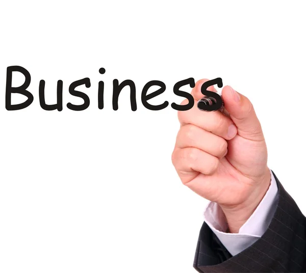 Biznesmen rysunek słowo biznes — Zdjęcie stockowe