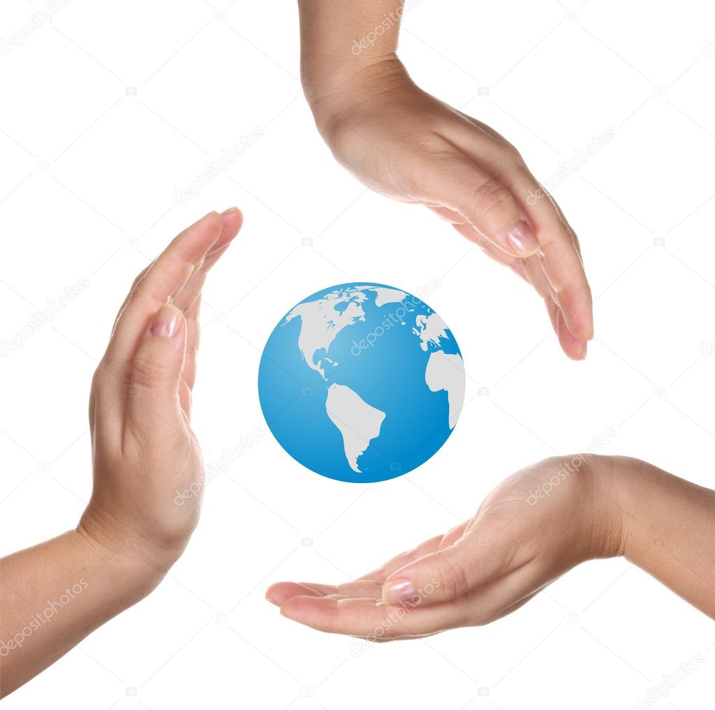 Hands over Earth globe