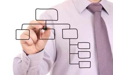 Man drawing an organization chart clipart