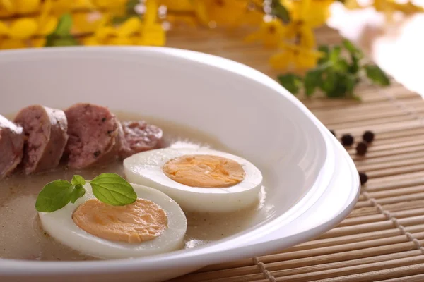 stock image Polish soup with eggs and sousage