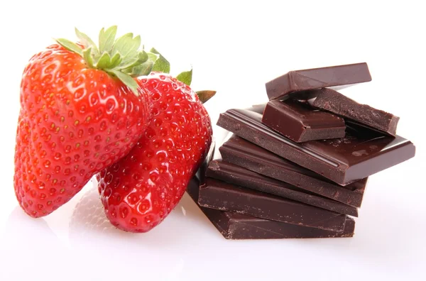 stock image Strawberries with piece of chocolate