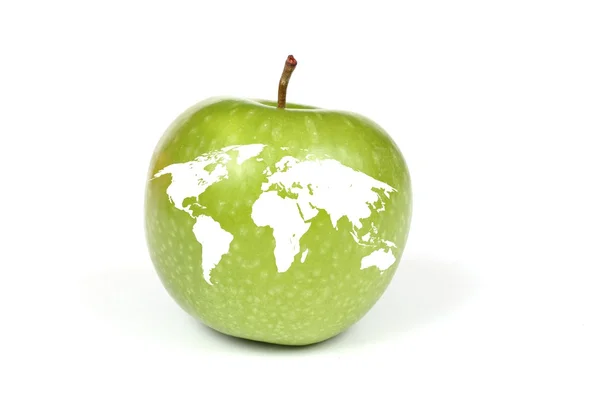 Pomme avec carte de la Terre — Photo