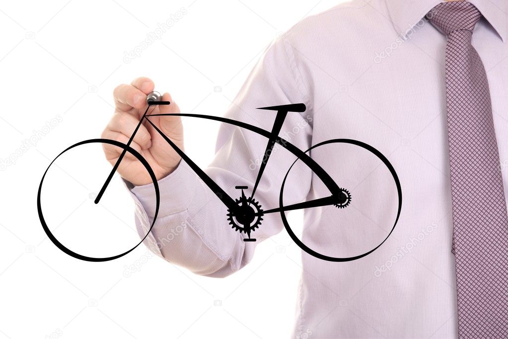Businessman drawing modern black bike